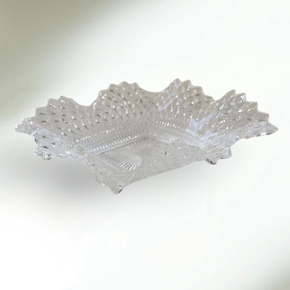 Indiana Glass Vintage 1940s Diamond Candy Dish Bowl Ruffled Edge Made in USA - Picture 2 of 7